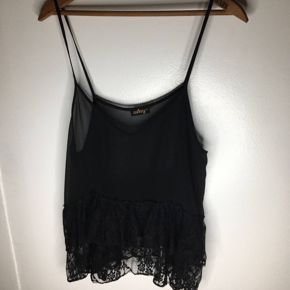 Audrey | Sheer Lace Ruffled Sleeveless Top
